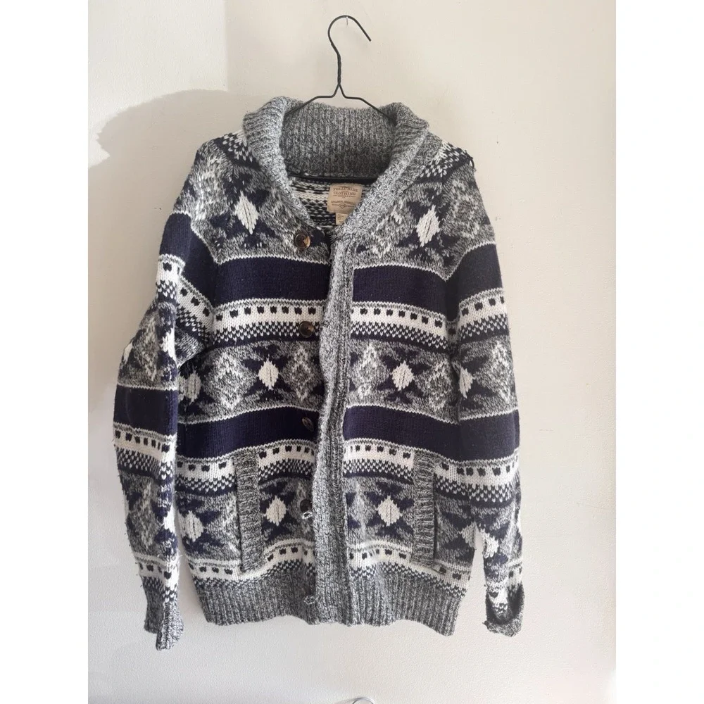 Men's L Heavy Telluride Clothing Company Wool Warm Sweater Jacket Blue Gray Zip